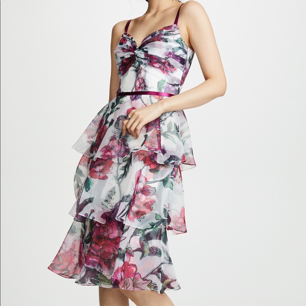 Marchesa Notte Floral Tiered Dress - size 4